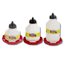Little Giant® Plastic Poultry Waterer Little Giant®, Large, Capacity, Fountain, Waterer, Miller, MFG, Poultry, chicken, large, chicken, watering, hanging, large, capacity, Automatic, Poultry, Waterer, vacuum, sealing, O-ring, cap, creates, automatic, water, flow, dent, proof, heavy, duty, translucent, plastic, water, level, easy-to-fill, jar, snaps, compactly, base, rugged, handle, transport, yard, durable, unit, stand, up, use,  3, Gal, 16", diameter, octagon, 14.75", high, 5, 19", 7, 24"
