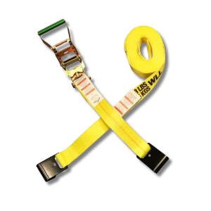 Ancra® Ratchet Strap with Flat Hooks Ancra®, Ratchet, Tie, Down, Flat, Hooks, S, Line, Ranch, Supplies, Auto, Heavy, duty, ratchet, straps, 2", wide, chromate, coated, steel, buckle, 7.5?, long, handle, Knurled, aluminum, grip. Powder, coated, steel, aluminum, edge, guard, webbing, slot, Latex, coated, 2?, heavy, duty, polyester, webbing, working, load, printed, both, ends, Extended, length, fixed, end, Tri-layer, stitching, added, durability, 27', straps, hold, 3,333, lbs