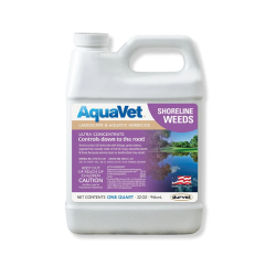 Durvet® AquaVet Shoreline Weeds AquaVet® Shoreline Weeds, Durvet, pond management, glyphos, Made in the USA, LANDSCAPE herbicide, AQUATIC HERBICIDE, emergent weeds along shoreline, Cattails, emergent vegetation, kills vegetation, Shoreline weeds, Water lily