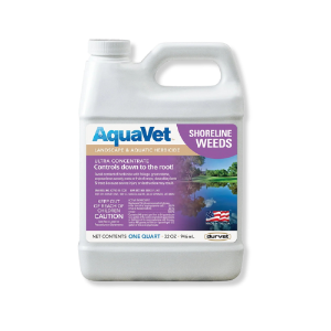 Durvet® AquaVet Shoreline Weeds AquaVet® Shoreline Weeds, Durvet, pond management, glyphos, Made in the USA, LANDSCAPE herbicide, AQUATIC HERBICIDE, emergent weeds along shoreline, Cattails, emergent vegetation, kills vegetation, Shoreline weeds, Water lily