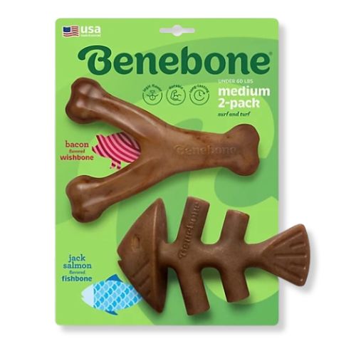 Benebone® Medium 2-Pack Fishbone & Wishbone Bacon Flavor Chew Toy 
