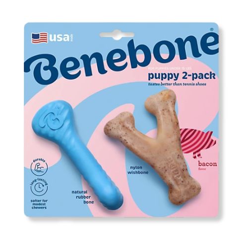 Benebone® Puppy 2-pack Rubber Bone & Wishbone Bacon Flavor Chew Toy 