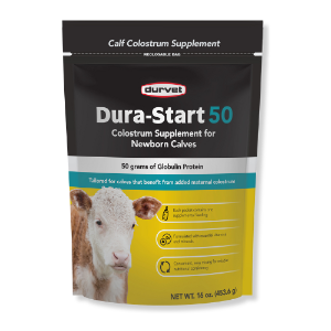 Durvet® Dura-Start 50 Durvet, Dura-Start, 50, Dura, Start, Durastart, Colostrum, dry, bovine, cow, cattle, livestock, stock, treat, passive, transfer, prevents, mortality, aids, reduce, diarrhea, e, coli, health, care, dairy, calves, anti, body
