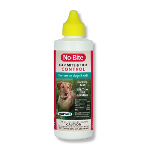 Durvet® No-Bite™ Ear Mite Control Durvet, No Bite, Ear, Mite, Control, Pet, Supplies, dog, cat, treatment, heal, aid, eliminates, rid, tick, relief, itch, flea, non, oily, water, based, effective, quick, fast, acting, squeeze, Pyrethrin, piperonyl, butoxide