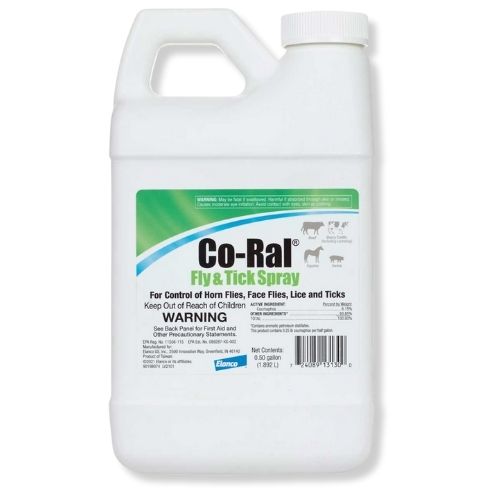 Elanco® Co-Ral Fly & Tick Spray Co-Ral®, Fly, Tick, Spray,  controls, horn, flies, lice, ticks, beef, non-lactating, dairy, cattle, lactating, face, back, rubber, beef, lice, horses, slaughter, swine