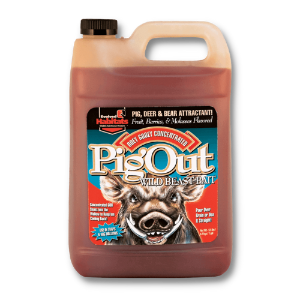 Evolved® Pig Out Evolved®, Pig Out®, attractant, hunting, habitat, farm, ranch, sweet, fruit, berry, molasses, flavors, draw, in, wild, hogs, Pour, over, grain, straight, create, wallow, frequent, daily, method, hogs, Long-range, Distributes, potent, scents, immediately, application, Generates, hog, wallows, Habit-forming, keep, coming, back, Irresistible, sweet, taste