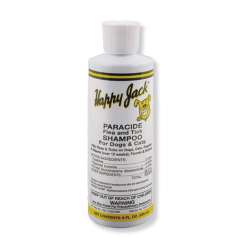 Happy Jack® Paracide Flea & Tick Shampoo Happy, Jack, Paracide, Flea, Tick, Shampoo, formula, Pyrethrin, water, soluble, insecticide, insect, care, health, treat, kill, repel, on, contact, control, gentle, non, alkaline, hypoallergenic, biodegradable, mortality, dog, cat, puppy, puppies, kitten, ferret, horse, equine, vet, stock,  livestock, supply, topical, f&t, soothe, long, lasting, effective, quick, 12, weeks, older, pet