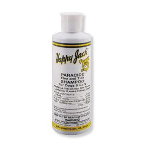 Happy Jack® Paracide Flea & Tick Shampoo Happy, Jack, Paracide, Flea, Tick, Shampoo, formula, Pyrethrin, water, soluble, insecticide, insect, care, health, treat, kill, repel, on, contact, control, gentle, non, alkaline, hypoallergenic, biodegradable, mortality, dog, cat, puppy, puppies, kitten, ferret, horse, equine, vet, stock,  livestock, supply, topical, f&t, soothe, long, lasting, effective, quick, 12, weeks, older, pet