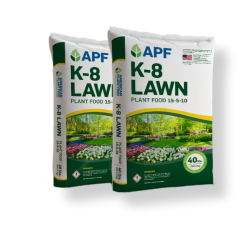 K-8 Lawn 15-5-10 K-8, Lawn, 15-5-10, American, Plant, Food, fertilizer, yard, 15-5-10, Blend, six, added, nutrients, Magnesium, Sulfur, Copper, Iron, Manganese, Zinc, St. Augustine, Bermuda, Blue Grass, Buffalo, grasses, 40 lb., bag, per, 5,000, square, feet, early, spring, grass, first, starts, green, repeat, throughout, summer, months, appearance, Fall, applications, recommended, Water, after, fertilizing