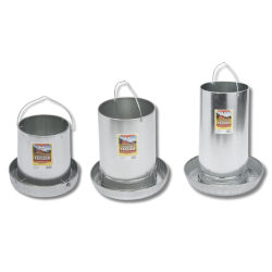 Little Giant® Galvanized Hanging Feeder Little Giant®, Galvanized, Hanging, Feeder, Miller, MFG, Poultry, chickens, save, floor, space, reduce, waste, eliminating, scratching, cut, down, debris, feed, Constructed, heavy-gauge, galvanized, steel, years, service, rolled, edges, safety, Hanging, handle, 12, lb., 12", diameter, 10.125", high, Pan, 30, lb., 10.75", 13.875", 14", 40, lb., 11", 19.25", high,17"