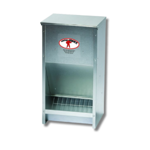 Little Giant® Galvanized High Capacity Poultry Feeder Little, Giant™, Galvanized, High, Capacity, Poultry, Feeder, Miller, MFG, Supplies, Chicken, large, tough, galvanized, steel, assembled, ready, store, dispense, 25, pounds, mash, pellet, crumble, feed, easily, mounts, wall, frame, chute, provides, steady, food, flow, feed, saver, grid, prevents, bottom, overfilling, birds, sweeping, feed, unit