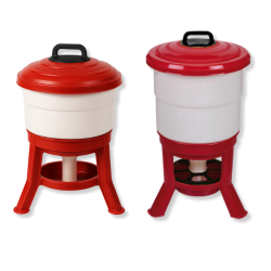 Little Giant® Plastic Dome Feeder Little, Giant®, Plastic, Dome, Feeder, Miller, MFG, Livestock, Poultry, Supplies, Feeder, Large, capacity, flock, strong, heavy, duty, plastic, Easy, fill, top, fill, design, lid, screw, lid, tightly, protect, feed, elements, Three, legs, easily, assembled, base, ground, Feed, Saver, Ring, minimizes, spillage, prevents, wasted, food, removed, cleaning, chickens, ducks, poultry, 35, 45, 60, lb. 