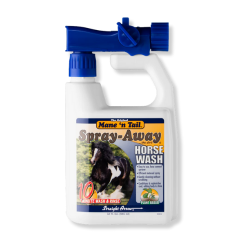 Straight Arrow® Spray-Away Horse Wash Mane n Tail®, Spray-Away, Horse, Wash, Straight, Arrow, Equine, Horse, grooming, washing, ?Safe, Gentle, Quick-Cleaning, Body, Wash, quick-cleaning, natural, plant, esters, surfactants, Cleans, thoroughly, scrubbing, safe, gentle, use, everyday, Essential, oils, proteins, condition, replenish, enhancing, coat’s, natural, shine, maintain, healthier, skin, thorough, cleaning, necessary, eliminate, fungal, bacterial, food, sources, PH, balanced, sensitive, cuts, scrapes, 32 oz, metered, sprayer, efficient, application, eliminating, waste