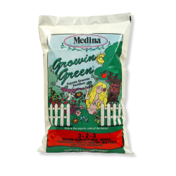 Medina® Growin Green Organic Fertilizer 3-2-3 (40 lb.) Medina®, Growin, Green, Organic, Fertilizer, 4-2-3, natural, plant, food,Kelp, Meal, Humate, Pasteurized, Poultry, Manure, Molasses, Greensand 