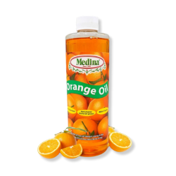 Medina® Orange Oil Medina®, Orange, Oil, Home, Garden, cleaning, solutions, foliar, spray, soil, drench, 98%, cold, pressed, orange, peel, 2%, emulsifier, contains, raw, oil, collected, citrus, peel, juice, extraction, heat, cold, processes, preserving, integrity