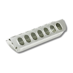 Little Giant® Metal Slide Top Poultry Ground / Hole Feeder Metal, Slide, Top, Poultry, Ground, Feeder, Classic, adult, chickens, birds, Covered, top, debris, out, feed, individual, holes, minimize, waste, slides, off, easy, filling, cleaning, heavy-gauge, galvanized, steel, years, service, rolled, edges, safety,  12.5", long, x 3.875", wide, x 2.75", high, 14, feeding, 7, 18.5", 3.75", 2.5", 22, 11, each, side, 24.75", 4", 2.625", 30, 15