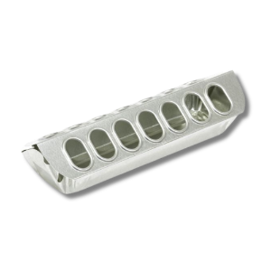 Little Giant® Metal Slide Top Poultry Ground / Hole Feeder Metal, Slide, Top, Poultry, Ground, Feeder, Classic, adult, chickens, birds, Covered, top, debris, out, feed, individual, holes, minimize, waste, slides, off, easy, filling, cleaning, heavy-gauge, galvanized, steel, years, service, rolled, edges, safety,  12.5", long, x 3.875", wide, x 2.75", high, 14, feeding, 7, 18.5", 3.75", 2.5", 22, 11, each, side, 24.75", 4", 2.625", 30, 15