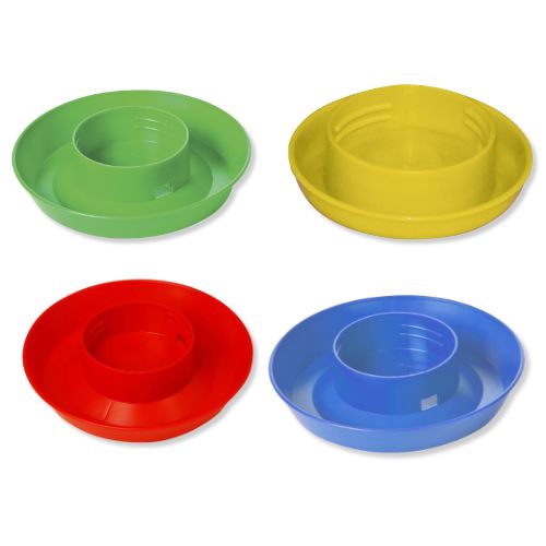 Miller Mfg® 1 Quart Screw-On Poultry Waterer Base Little Giant®, Screw, On, Plastic, Waterer, Base, Screw-on, 1-Quart, qt, Feeder, waterer, Jar, gravity, feed, baby, chicks, small, birds, heavy-duty, polystyrene, several, colors, mix, match, 6, inch, diameter, 1.5, high