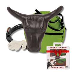 Mustang® Little Looper Roping Kit Mustang, MFG, Little, Looper, Roping, Kit, manufacturing, Equine, horse, roping, supplies, enthusiast, gifts, Includes, 5/16”, 20’, lime, black, waxed, nylon, rope, rawhide, burner, bag, cotton, glove, jr, steer, head, metal, spikes, hay, bale, stack, handy, carrying, handle