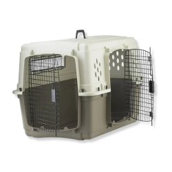 Pet Lodge® Double Door Plastic Pet Crate Pet Lodge™, Double, Door, Plastic, Pet, Crate, Portable, Dog, crating, transporting, dogs, Patented, home, travel, meets, International, Air, Transport, Association, IATA, requirements, Large, wire, doors, two, sides, window, vented, back, provide, air, circulation, Secure, jiggle-proof, latches, security, safety, Rugged, polypropylene, construction, withstands, rigors, travel, regular, use, e-coated, corrosion, resistance, Attractive, two, tone, beige, taupe, crate, black