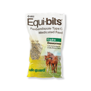 Safe-Guard® (fenbendazole) EQUI-BITS® Safe-Guard®, EQUI-BITS®, equine, wormer, horse, pelleted, top, dress, dewormer, de-wormer, continuous,  0.5%, fenbendazole, alfalfa, based, deworming, feed, deworm, single, step, palatable, pellets, ration, deworming, replace, usual, daily, ration, equal, pellets, handy, foil, pouch, treat, 1,250, lb, lbs, pound, pounds, body, weight, meal, Controls large, small, strongyles, pinworms, ascarids, safe, foals, pregnant, mares