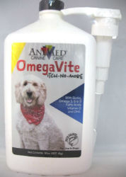Animed® OmegaVite AniMed™, OmegaVite, Pet, dog, omega, fatty, acids, allergies, richest, sources, salmon, cod, liver, oil, biotin, promoting, itch, free, coat, supporting, healthy, skin, fur, immune, system, Offer, daily, directly, food, 25, lbs. 1, 2, pumps, 1/2, 1, tbsp, 26, 60, lbs, 2, 4, pumps, 1, 2, tbsp, 60, lbs, 3, 6, pumps, 1, 1/2, 3, tbsp, results, administered, seasons. Effectiveness, typically, noticeable, within, 2, weeks, ONLY