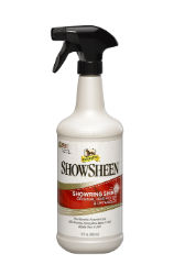 ShowSheen® Hair Polish & Detangler ShowSheen®, Hair, Polish, Detangler, WF, Young, Horse, Equine, show, grooming, supplies, formulated, healthy, easier, snarled, manes, tails, versatile, repel, dust, keep, clean, longer, remove, burrs, debris, absorb, turnout, prevent, mud, sticking, reduce, hair, breakage, 40%, fuller, longer, tails, time, half, provitamins, nourish, coats, silk, proteins, strengthen, manes, tails, promoting, stronger, longer, light, mild, scent, calming, jasmine, soothing, sandalwood, reduce, static.