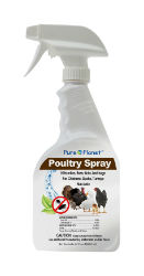 Pure Planet™ Poultry Spray Pure Planet™, Poultry, Spray, Davis, Manufacturing, Durvet, Insect, Control, non-toxic, all-natural, clove, oil, cottonseed, kills, mites, lice, fleas, ticks, bed bugs, chickens, ducks, turkeys, coop, floors, chicken, litter, feed, water, lines, walls, support, beams, cages, stalls