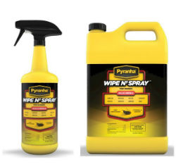 Pyranha® Wipe N Spray™ Pyranha® Wipe N Spray™, Pyranha, pyrethrum-based formula, equine fly spray, horse fly spray, ready-to-use fly spray, citronella scented equine fly spray, biting flies, mosquitoes, gnats, fleas, fly spray with lanolin, equine fly spray with coat conditioner, 791738114588, 791738114519