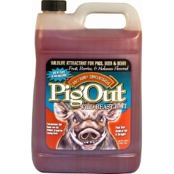Evolved® Pig Out® Evolved®, Pig Out®, attractant, hunting, habitat, farm, ranch, sweet, fruit, berry, molasses, flavors, draw, in, wild, hogs, Pour, over, grain, straight, create, wallow, frequent, daily, method, hogs, Long-range, Distributes, potent, scents, immediately, application, Generates, hog, wallows, Habit-forming, keep, coming, back, Irresistible, sweet, taste