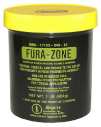 Squire® Fura-Zone Squire®, Fura-Zone, Nitrofurizone, dressing, Equine, horse, veterinary, ointment, topically, prevention, treatment, surface, bacterial, infections, wounds, burns, cutaneous, ulcers, sweat, Federal, law, prohibits, use, food-producing, animals, horses