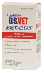 US Vet™ Masti-Clear™ US Vet™, Masti-Clear™, Penicillin, g, procaine, treatment, bovine, mastitis, lactating, cows, effective, against, udder, infection, best, results, used, promptly, first, signs, mastitis