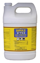 Durvet® Super II Dairy & Farm Spray Durvet®, Super, II, Dairy, Farm, Spray, ready-to-use, insecticide, spray, protect, livestock, lice, stable, flies, horn, fleas, mosquitoes, gnats, use, livestock, Contains, two, insecticides, two, synergists, maximum, effectiveness, Pyrethrins, Vapona, combination, provides, quick, knockdown, plus, residual, kill, Piperonyl, Butoxide, MGK264, synergists, reduce, insects, ability, resist, sprayed, directly, residual, control, cattle, 48, hours, used, fogging, spray, One, ounce, treats, 1000, cubic, feet, competitive, sprays, require, twice, Contains, 44%, more, total, active, ingredient, C-EM-DIE, petroleum, distillate