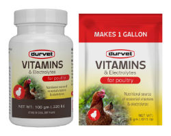 Durvet® Healthy Flock® Vitamins & Electrolytes Durvet®, Healthy, Flock®, Vitamins, Electrolytes, poultry, supplies, water, soluble, premix, essential, vitamins, electrolytes, formulated, nutrient, supplement, all, classes, poultry, swine, ruminants, horses, aids, hydration, nutrition, fast, start, easy, scoop, packet, per, gallon, drinking, water, young, chicks