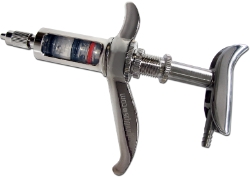 NJ Phillips® Metal Injector 5mL NJ Phillips, 5ml, Metal, Injector, Cattle, Pigs, Sheep, Robust, accurate, design, Administers, vaccines, Springless, valve, technology, High, performance, cylinder, permanent, markings, Calibrated, 0.5ml, 5ml, Ergonomic, push, grip, handle, superior, comfort