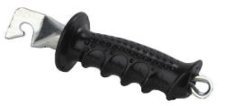 Dare® Old Ironsides Gate Handle DARE®, Old, Ironsides®, Gate, Handle, Ranch, Supplies, Farm, Electric, Fencing, Safety, hook, body, formed, 7/8", diameter, steel, pipe, Spring, mechanism, 4 1/4", compression, spring, fastened, 5/16", diameter, eyebolt, 20, tons, force, flimsy, snap-on, push-on, fasteners, Large, insulating, grip, measures, 5 1/8", long, 2 1/4", diameter, flange, shock, protection, soft, flexible, chip, crack, break, climate, Metal, parts, plated, resist, rust, Molded, grip, carbon, black, deter, UV, rays, heaviest, toughest, 