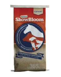 ShowBloom® ShowBloom®, FL, Emmert, Equine, Horse, supplement, nutritional, LIVESTOCK, show,feed, all-natural, benefits, fresh, brewers, yeast, natural, ingredients, minerals, program, helps, give, companion, complete, total, nutrition, protein, bloom, Aids, muscle, development, firmness, Produces, outstanding, hair, growth, shine, shiny, healthy, coat, Promotes, skin, condition, Improves, hoof, increases, intake, utilization