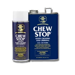 Farnam® Chew Stop™ Farnam­™, Chew Stop™, formulated,  fences, surfaces, horses, wood-chewing, habit, protect, fences, corrals, stalls, mangers, gates, posts, trees, biting, chewing, blankets, bandages, apply, spray, paint, Hot, cinnamon, taste, temperament, conditions, surface, gallon, 300 sq. ft., 400 to 500 sq. ft. of painted surface