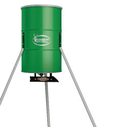 American Hunter® Tripod Feeder with Solar Charger American Hunter Tripod Feeder with Solar Charger, GSM Outdoors, Hunting Supplies, Ranch Supplies, Hunting, Deer Feeders, barrel feeder, 350 Lb. capacity Tripod Feeder, American Hunter Sun Slinger Kit, No Blow slinger, downspout, 6 Volt solar charger, feeder with Adjustable feed rate, deer feeder with digital timer,