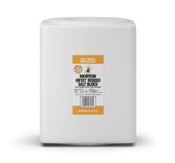 Morton® iOFIXT Iodized Salt Block MORTON®, iOFIXT®, Iodized, Salt, Block, Livestock, equine, horse, supplies, animals, free, choice, feedlots, pastures, ranges, grain, forage, water, deficient, sodium, chloride, iodine, Lactating, require, further, supplements, excretion, milk, Chronic, iodine, deficiency, goiter, sluggishness, acute, sensitivity, heat, cold, stunted, growth, poor, hair, wool, development, Fortified, nutritional, iodine, calcium, periodate, insoluble, leach, blocks, exposed, high, humidity, rain, ingested, readily, solubilized, rumen, microbial, action, stomach, acidity, Cattle, Sheep, Horses