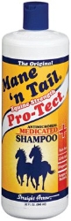 The Original Mane n Tail® Pro-Tect Medicated Shampoo Original, Mane, n, Tail®, Pro-Tect, Medicated, Shampoo, skin, problems, associated, bacteria, yeast, mold, fungi viruses, Broad-spectrum, activity, protects, against, difficult, identify, opportunistic, microorganisms, Safe, shampooing, animals, skin, injuries, including, cuts, tears, abrasions, treat, existing, skin, problems, preventative, used, regularly, pH, adjusted, formula, leaves, skin, coat, clean, conditioned, Speeds, healing, pleasant, fragrance, CATS, PUPPIES