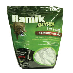 Ramik® Green 3/16” Nugget Bait Packs Ramik® Green 1/2” Nugget Bait Packs, Neogen,  rat bait, mouse bait, Bait packs, ready to use bait, no touch bait packs, diphacinonea, 1st generation anticoagulant, indoor mouse bait, outdoors rat bait,  4 oz. bait pack