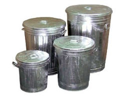 Galvanized Garbage Cans and Lids Galvanized Garbage Cans and Lids, Omega Industrial, garbage can, trash can, metal trash can,  garbage can with handles and lid, practical metal trashcan, lightweight, easy to carry can, rust-proof trash can, 