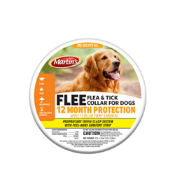 Martin’s® FLEE® Flea & Tick Collar for Dogs Martin’s®, FLEE®, Flea, Tick, Collar, Dogs, Control, Solutions, ADAMA, group, Pet, Supplies, dog, treatment, water, resistant, patented, insecticide, release, technology, Friction, releases, deltamethrin, steadily, dog’s, skin, over, 6, months, Contains, Deltamethrin, 4.0%, can, be, worn, while, swimming, bathing, without, impairing, effectiveness, puppies, over, twelve, 12,  weeks, age, One, size, fits, all, Includes, two, collars, resealable, tin, covered, up, to, 12, months
