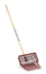 Little Giant® Dura Pitch Fork Little Giant®, Dura, Pitch, Fork, small, person, classic, bedding, narrower, head, shorter, 42, inch, handle, ideal, kids, small, adults, basket, design, prevent, manure, slipping, off, confined, spaces, horse, trailers, small, stalls, long, lasting, extra, strong, 100, percent, polycarbonate, strength, flexibility, tines, angled, provide, easy, manure, pickup, Nylon, locknut, secures, 1.125, inch, diameter, hardwood, handle, Red, head, 12.225, long, 11.5, wide