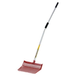 Little Giant® DuraFork EasyLift Little Giant®, DuraFork, EasyLift, bedding, fork, lightweight, 52, inch, anodized, aluminum, handle, pre-bent, ergonomic, help, reduce, back, strain, foam, hand, grip, foam, covered, end, head, extra, strong, 100, percent, %, polycarbonate, strength, flexibility, long, lasting, farm, ranch, home, tines, angled, easy, manure, pickup, less, spilling, Nylon, locknut, secures, red, fork, head, 13.125, inch, long, 15.125, wide