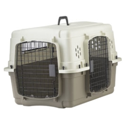 Pet Lodge® Double Door Plastic Pet Crate Pet Lodge™, Double, Door, Plastic, Pet, Crate, Portable, Dog, crating, transporting, dogs, Patented, home, travel, meets, International, Air, Transport, Association, IATA, requirements, Large, wire, doors, two, sides, window, vented, back, provide, air, circulation, Secure, jiggle-proof, latches, security, safety, Rugged, polypropylene, construction, withstands, rigors, travel, regular, use, e-coated, corrosion, resistance, Attractive, two, tone, beige, taupe, crate, black