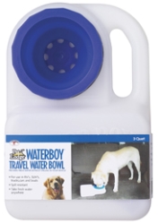Pet Lodge® Water Boy Travel Bowl Pet Lodge™, Water, Boy, Travel,bowl, fresh, spill-free, water, anywhere, dog, goes, vehicles, boats, RVs, jug, upright, carrying, handle, side, built-in, water, bowl, self-fills, jug, opening, Measures, 12, inch, 8, 3, holds, 3, quarts