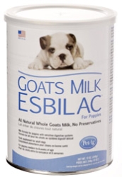 Pet Ag® Goat's Milk Esbilac® Powder Pet Ag®, Goat's, Milk, Esbilac®, Powder, natural, preservatives, USA, formula, puppies, sensitive, digestive, systems, GME, complete, food, source, orphaned, rejected, puppies, nursing, needing, supplemental, feeding, recommended, growing, puppies, adult, dogs, stressed, require, source, highly, digestible, nutrients, formulated, specifically, canines, providing, protein, carbohydrate, fat, calorie, pattern, similar, mother's, fortified, essential, amino, acids, arginine, methionine, whole, goat, easy, mix, water