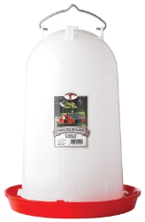 Little Giant® 3 Gallon  Hanging Plastic Poultry Drinker Little Giant®, 3, Gallon, gal, Plastic, Poultry, Drinker, waterer, built-in, handle, portability, Top, durable, impact, resistant, polyethylene, transparent, water, level, Base, heavy, duty, red, color, attracts, birds, Easy, clean, 12, inch, diameter, 16, high
